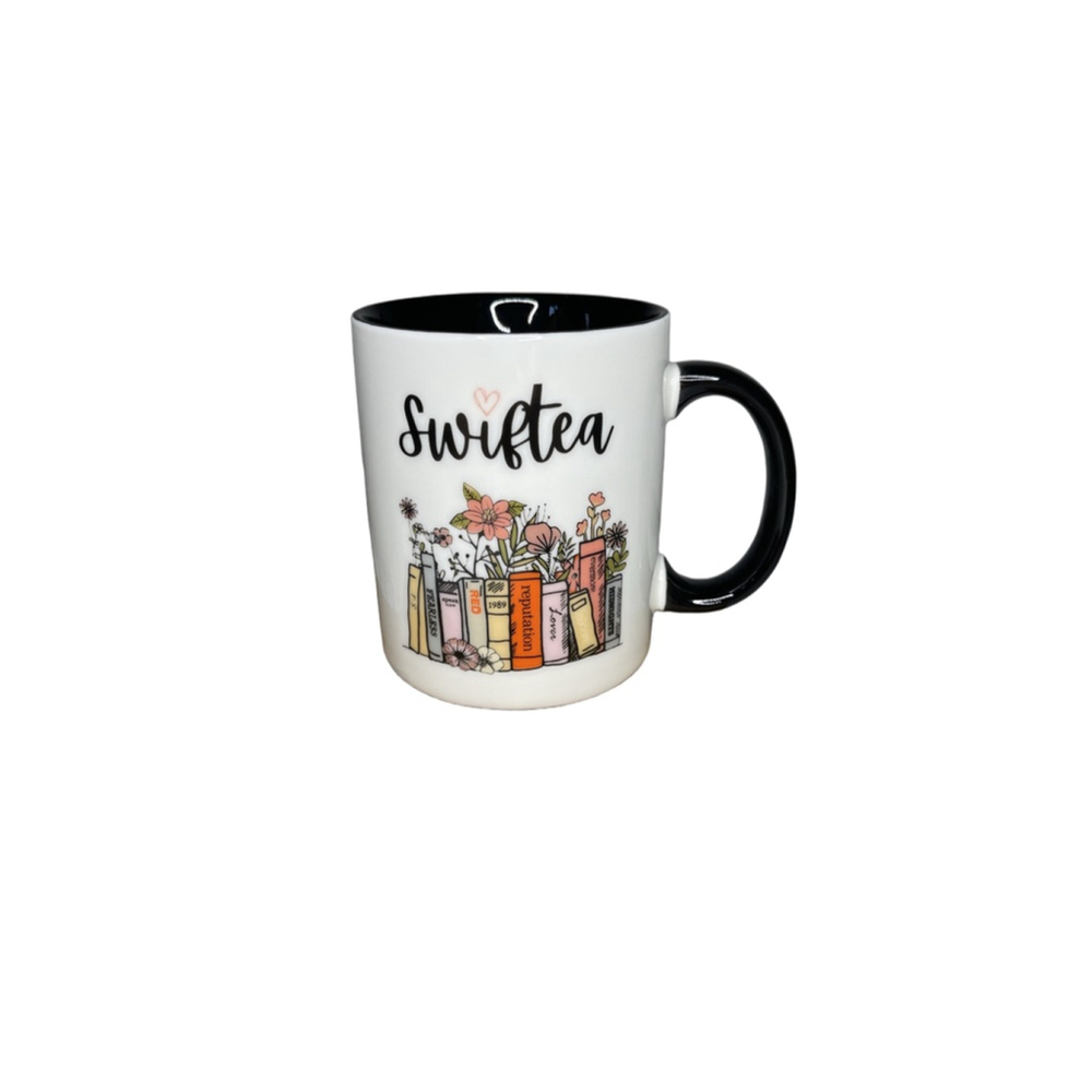 “Swiftea” Albums Book & Flowers White Black Mug Taylor Swift One Size